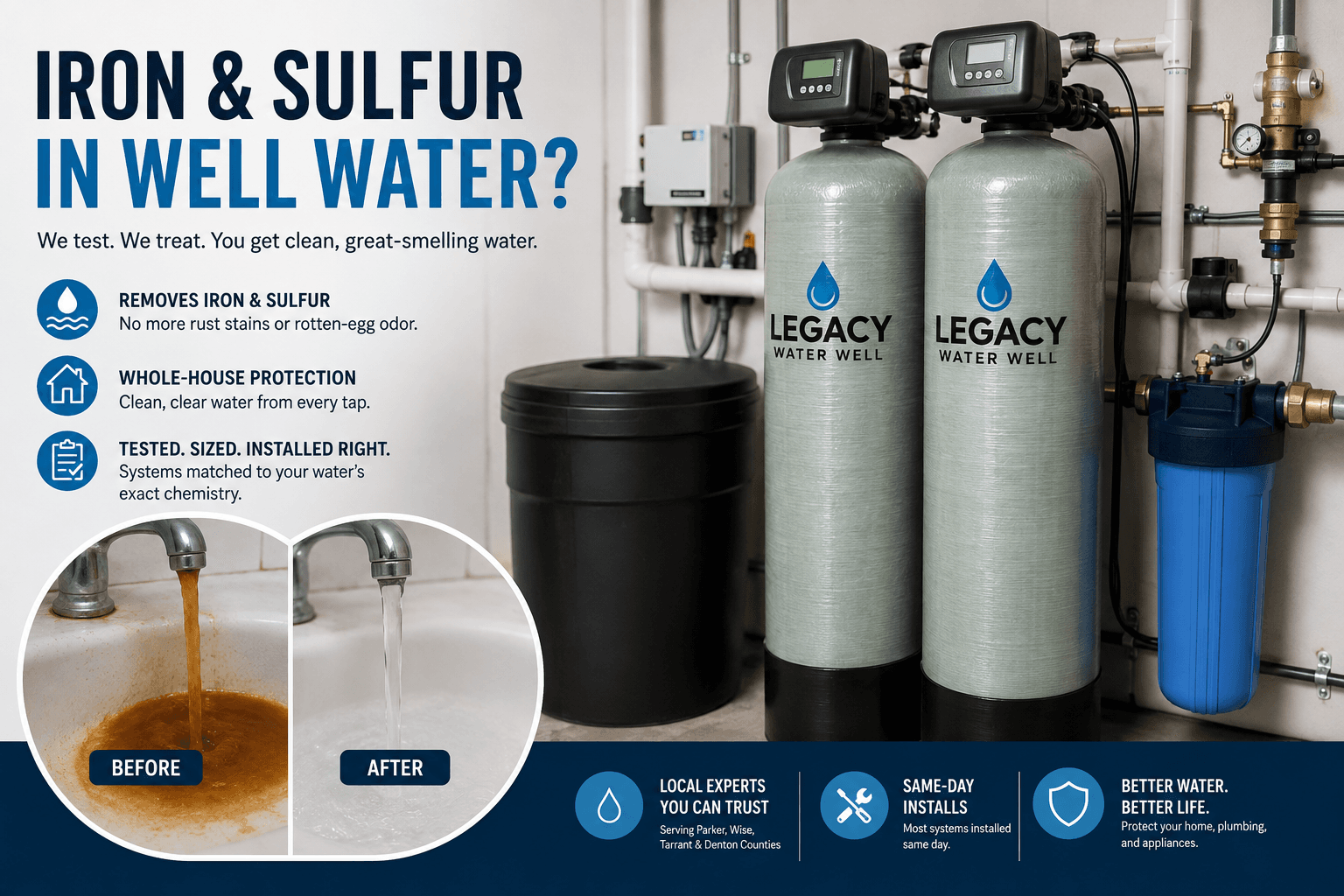 Why Does Your Well Water Smell Like Rotten Eggs? Iron & Sulfur, Explained — Legacy Water Well, Fort Worth, TX