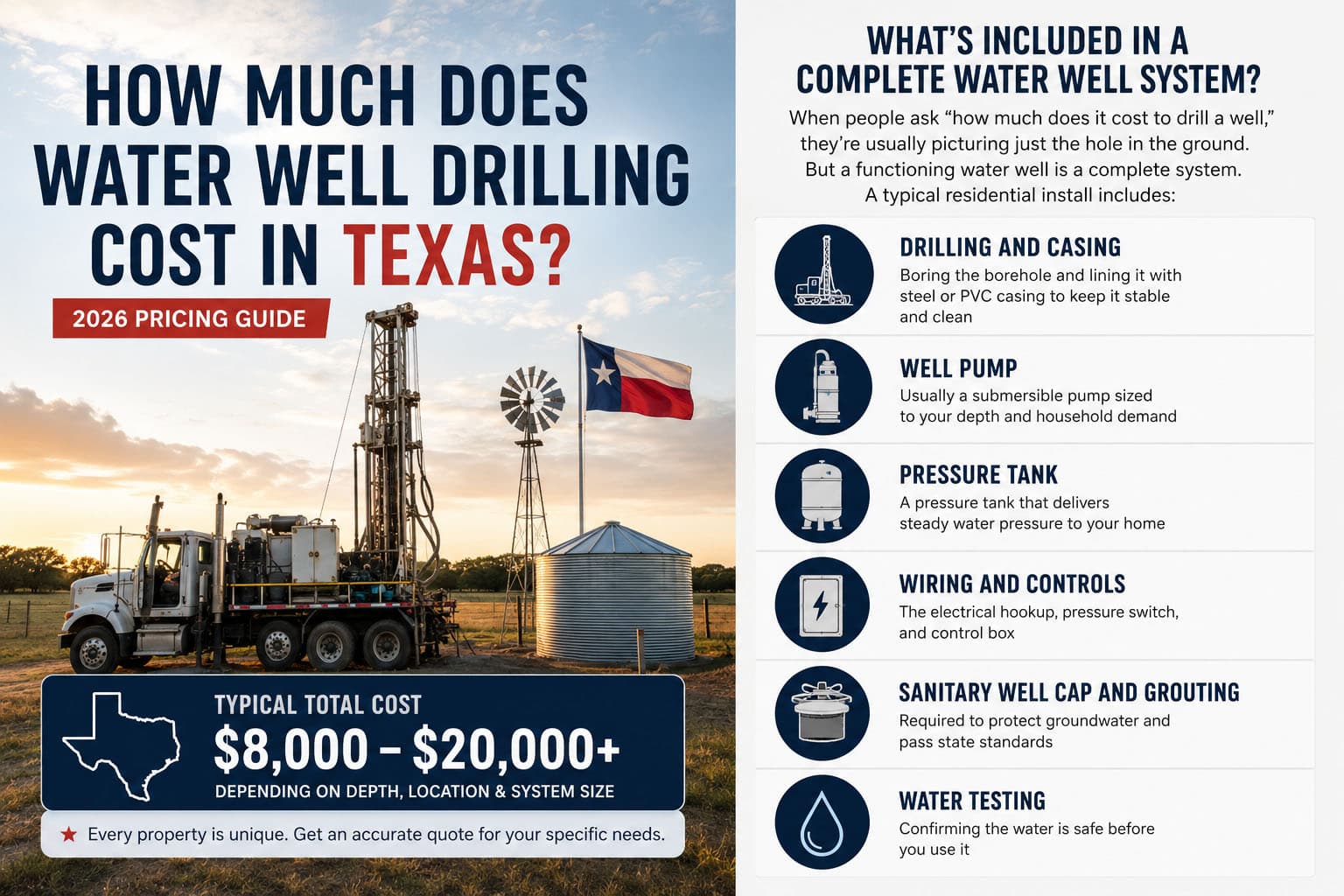 How Much Does Water Well Drilling Cost in Texas? (2026 Pricing Guide) — Legacy Water Well, Fort Worth, TX